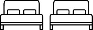 Ícono negro de una casa con dos dormitorios representados.