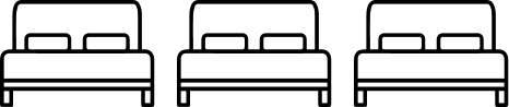 Icono de tres dormitorios representados por tres figuras de camas alineadas.