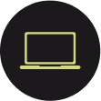 Icono de computadora portátil amarilla sobre fondo negro.