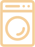 Icono de lavadora en color beige sobre fondo cristal.